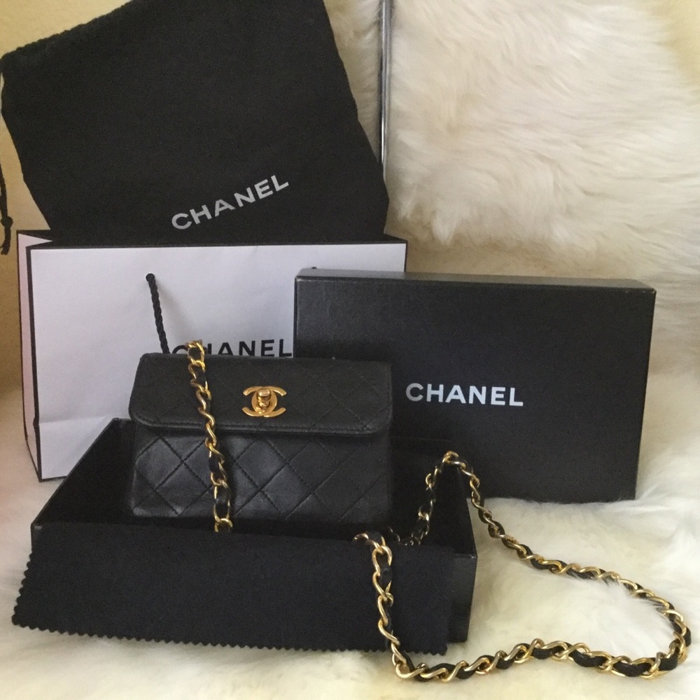 Chanel Nano Mini Flap Lambskin Black Leather